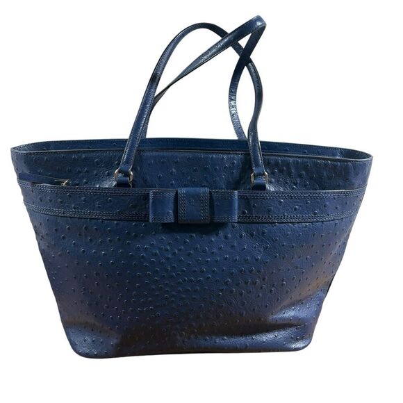 Kate Spade Bag Womens Navy Valencia Road Ostrich Harmony Leather Large Tote New